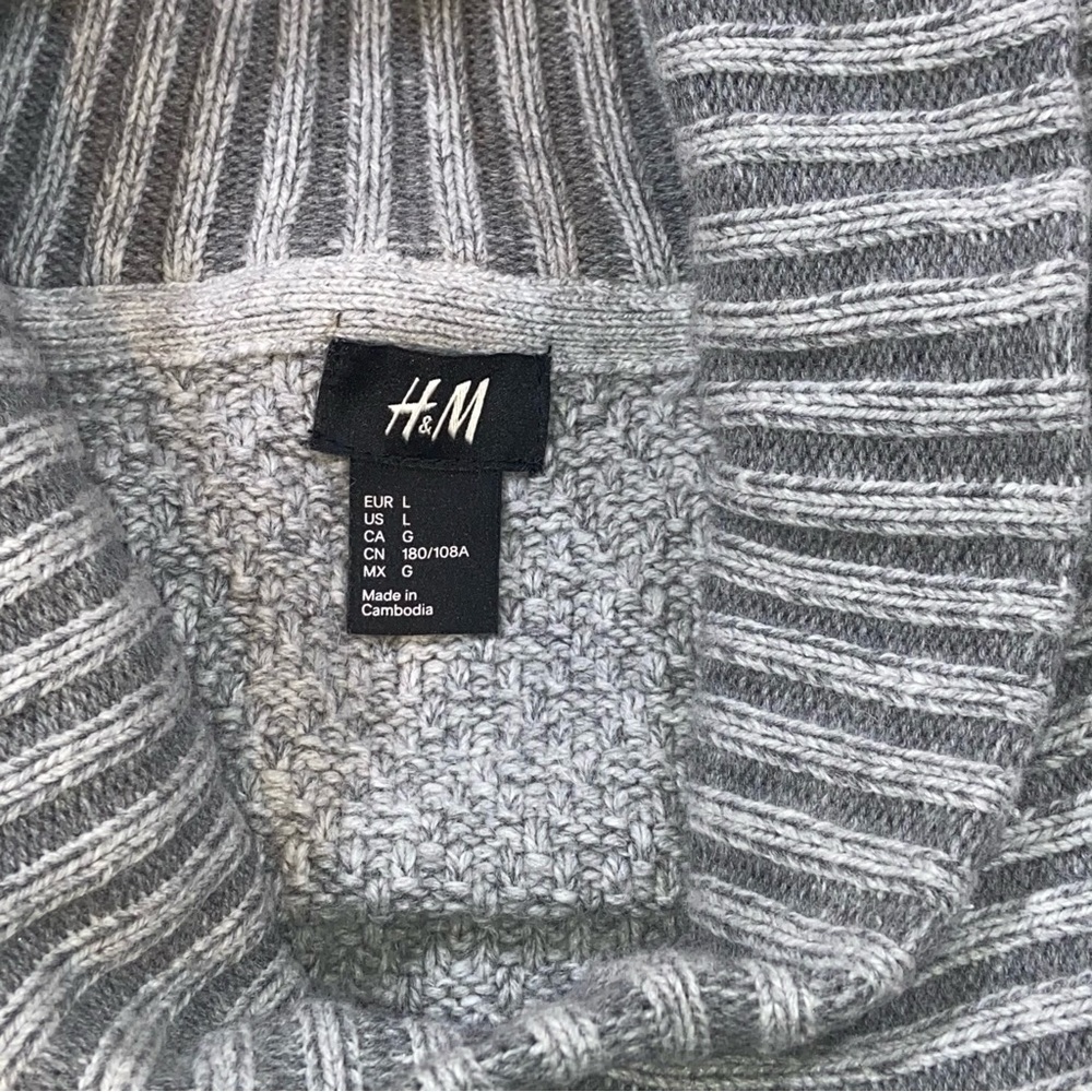 H & M Shawl Neck Wool Blend Gray Knit Sweater - Men’s Large - Picture 12 of 12